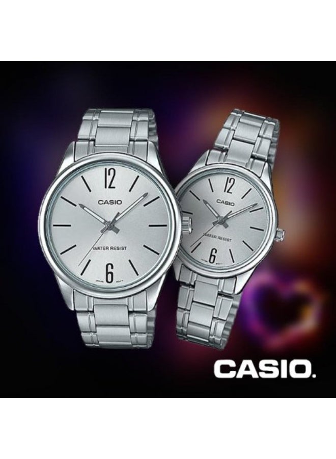 كاسيو ساعة كاسيو فضية اللون للزوجين - MTP/LTP-V005D-7B - Image 2